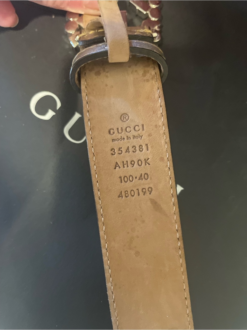 GUCCI~354381Crystal Embellished Interlocking G Leather Belt - Picture 7 of 10